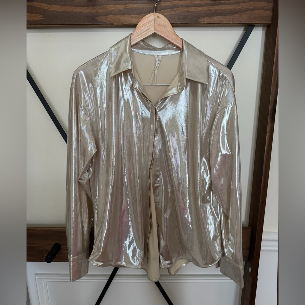Anthropologie Gold Metallic Blouse - Picture 2 of 4